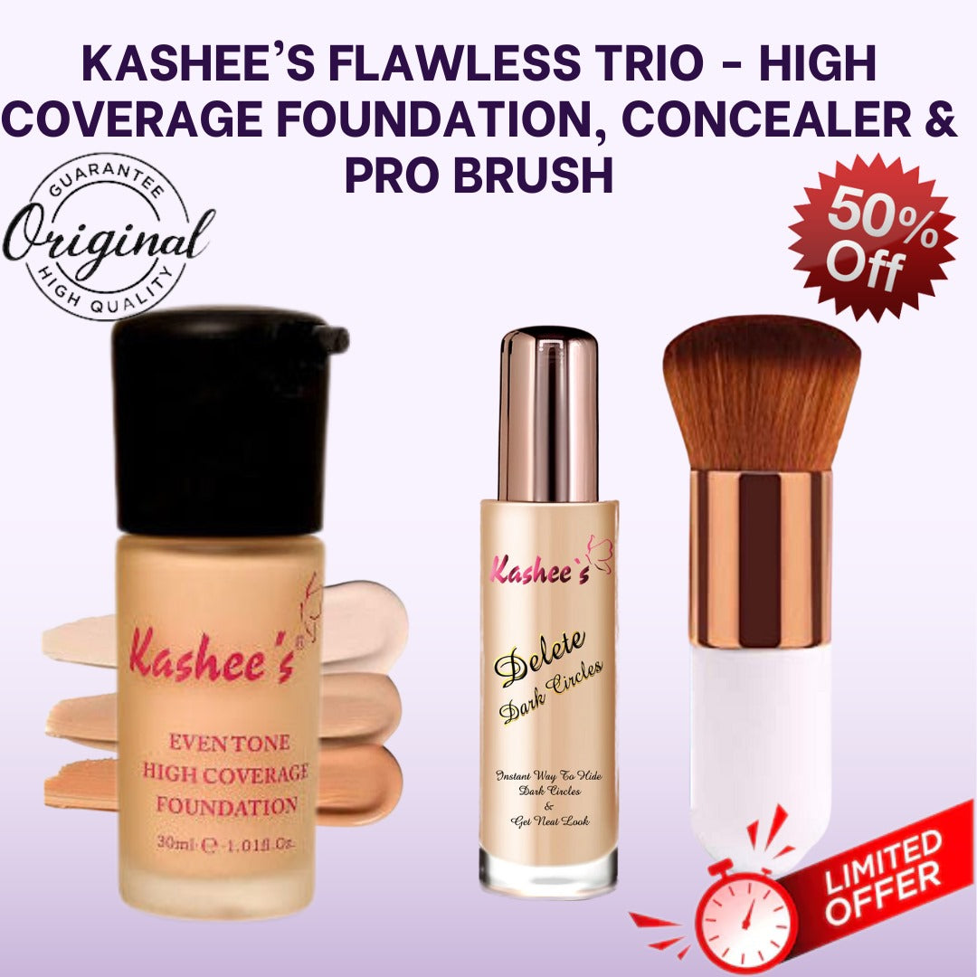 Kashee’s Flawless Trio – High-Coverage Foundation, Concealer & Pro Brush